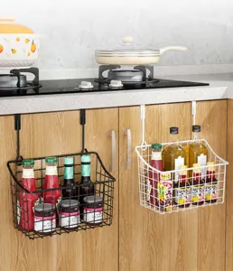 Over cabinet door wire storage basket metal hanging organizer for kitchen spice bottles jars