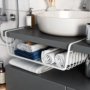 Under Shelf Storage Basket Metal Wire Hanging Organizer Rack Kitchen Cabinet Bathroom Desktop Wire Basket Holder