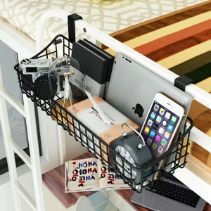 Small Iron Wire Hanging Storage Basket Dormitory Bedside Storage Holder Grid Organizer Metal Wire Basket For Home Office