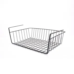Black metal under shelf storage basket wire cabinet organizer for kitchen and bathroom main.
