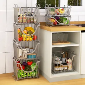 Panier de rangement en fil metallique empilable organiseur de cuisine a etages multiples