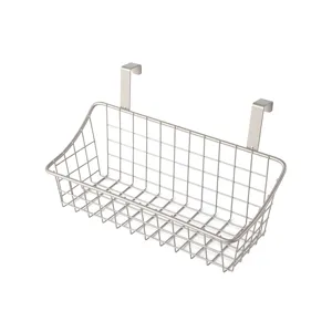 Metal hanging wire storage basket for bedside dorm room over door organizer and shelf unit.