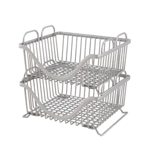 Panier de rangement empilable a 2 niveaux organiseur de bureau de cuisine gris pratique