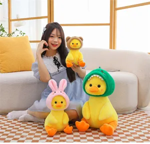 Cute hatted yellow duck plush toy soft cute doll pillow gift for kids and friends home decor