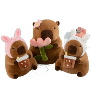 Adorable ensemble de peluche capybara poupée animal en peluche avec fleur et tasse, super cadeau.