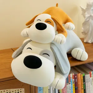 Cute sleeping dog plush toy pillow, soft stuffed animal doll gift for girls and kids bedside.