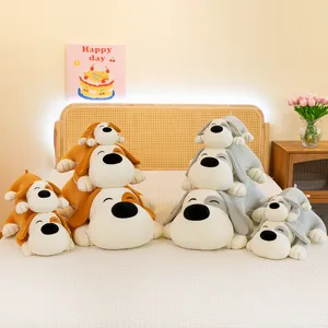Cute prone dog plush toy pillow, soft stuffed puppy doll for girls room bed decor gift