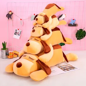 Cute sleeping dog plush toy soft stuffed animal pillow for kids and girls bed hugging cushion
