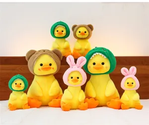 Cute yellow duck plush toy with animal hat soft cushion doll cute birthday gift detail view