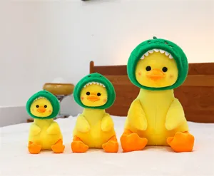 Cute yellow duck plush toy with green dinosaur hat soft stuffed doll birthday gift
