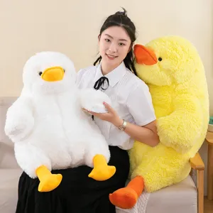 Cute fluffy duck plush toy pillow, soft stuffed yellow and white giant animal doll gift.
