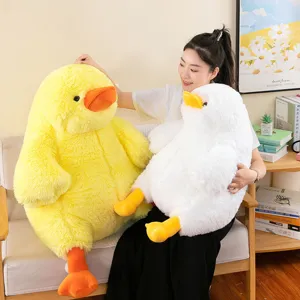 Cute fluffy duck plush toy soft sleeping pillow stuffed yellow white duck doll birthday gift