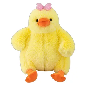 Cute fluffy yellow duck plush toy soft sleeping pillow doll birthday gift for kids