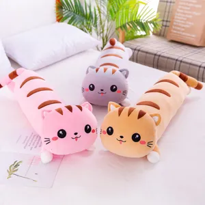 Cute cartoon cat plush toy long pillow soft stuffed animal doll birthday gift for girls