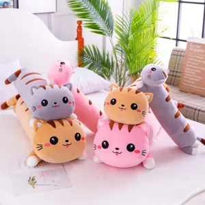 Cute cartoon long cat plush pillow soft stuffed animal kitten doll for room decor and hugging