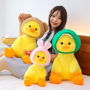 Cute plush duck toy with animal hat soft stuffed doll lovely pillow cushion gift for kids