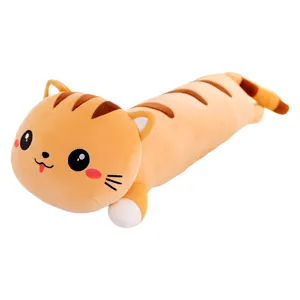 Cute long cat plush toy cartoon sleeping pillow soft stuffed doll gift for kids and girls main