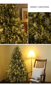 Detailed view of crystal snowflake and icicle ornaments on a lighted Christmas tree.