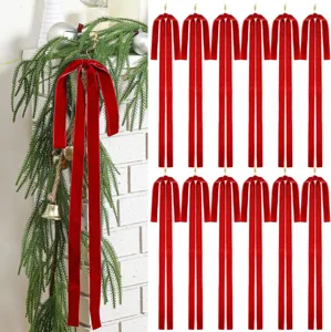 Vintage Kerst Fluwelen Strik Ornamenten Lange Lint Streamer Voor Kerstboom Krans Slinger Vakantie Feest Woondecoratie