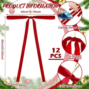 Gedetailleerde maatinformatie voor grote rode fluwelen kerststrikken 40x60cm 12 stuks
