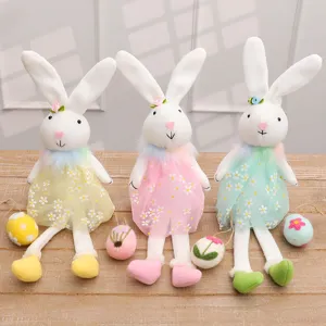 Easter Bunny Plush Doll With Daisy Mesh Skirt Long Legged Rabbit Stuffed Toy For Holiday Home Decoration Festive Gift