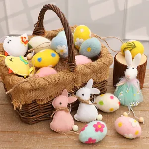 Handmade Felt Easter Egg Ornaments Fabric Bunny Chick Bird Hanging Decorations Spring Festive Home Ornament Gift