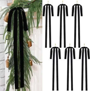 6er-Set elegante schwarze Samtschleifen mit langen Enden für Weihnachtsdekoration