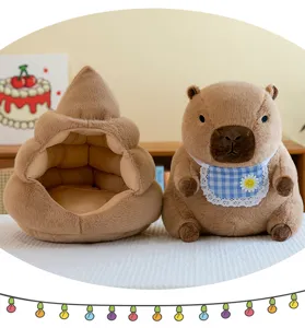 Niedliches Kapibara Plüschtier Set mit Kacke Form Haustierbett weiche Kuscheltier Dekoration
