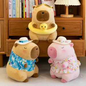 Simpatico Giocattolo di Peluche Capibara Animale in Peluche Morbido Bambola di Poliestere Anello da Nuoto Creativo Cuscino Capibara Decorazione Casa