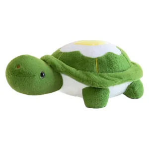 Cute turtle plush toy with a fried egg shell pattern, soft stuffed animal pillow for kids gift.