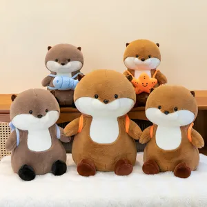 Schattige otter pluche speelgoed met vis rugzak zachte knuffelpop verjaardagscadeau voor meisjes