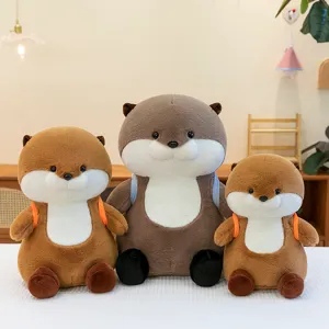 Schattige otter pluche knuffel met vis rugzak, zachte speelgoedpop, perfect cadeau voor meisjes.