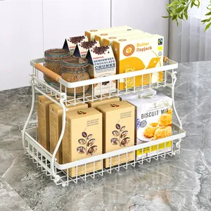 Scaffale Portaoggetti a Doppi Strati Multifunzionale Cucina Verdura Cesta di Frutta Soggiorno Supporto in Ferro Organizzatore