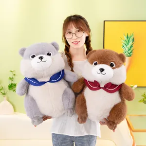 Cute marmot plush toy with sailor collar soft stuffed animal doll companion gift for kids