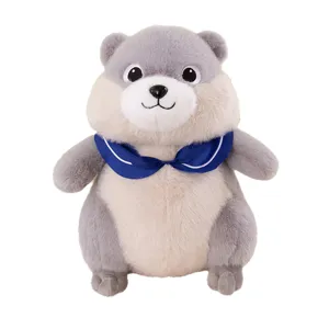 Cute plush marmot toy with blue sailor collar, soft stuffed animal doll for kids gift.