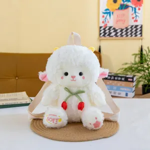 Zaino in peluche di pecorella bianca per ragazze, borsa scolastica bambola animale cartone animato.