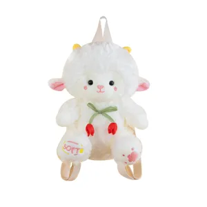 Zaino in peluche agnello bianco carino per ragazze, borsa morbida da cartella animale simpatico.