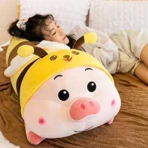 Simpatico peluche maiale ape cuscino lungo morbida bambola di peluche regalo di compleanno
