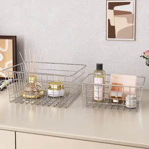 Stainless Steel Storage Basket Metal Wire Mesh Desktop Organizer Kitchen Draining Basket For Cosmetic Sundries Snacks