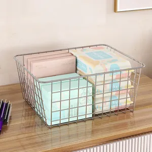 Stainless steel wire storage basket, desktop organizer for cosmetics and sundries.