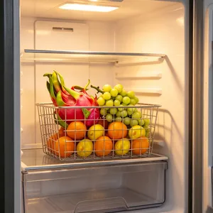 Stainless steel wire storage basket, kitchen fruit organizer fridge bin organizer.