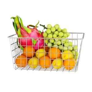 Stainless steel wire storage basket for kitchen, desktop organizer and fruit container holder