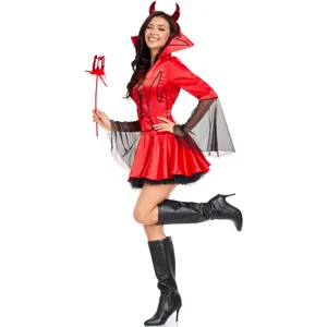 Set costume da diavolo rosso sexy per donna, completo di cerchietto per Halloween e feste.
