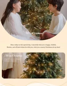 Pre-lit artificial Christmas tree with warm lights and festive atmosphere detail