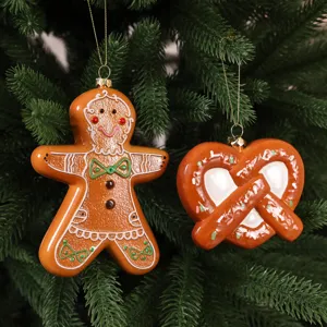 Christmas Gingerbread Man Ornaments Plastic Santa Claus Donut Pretzel Hanging Decor For Christmas Tree Shop Window Home Festival Decoration