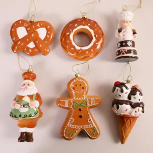 Set of 6 festive Christmas gingerbread and bakery themed ornaments for holiday tree decoration