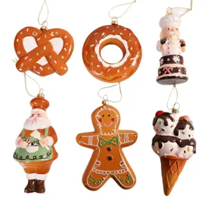 Set of 6 classic Christmas gingerbread man and Santa themed hanging ornaments for tree