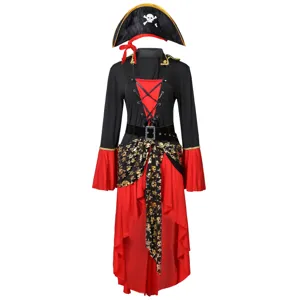 Halloween Caribbean Pirate Queen Costume Set Cosplay Party Dress with Hat for Women