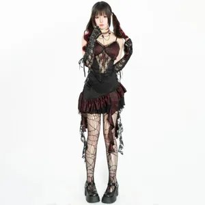 Gotisch Stil Frauen trägerloses Kleid schwarz rot spitze lolita cosplay party outfit sexy