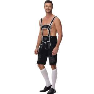Mens Oktoberfest German Lederhosen Costume Set with Suspenders and White Socks for Cosplay.